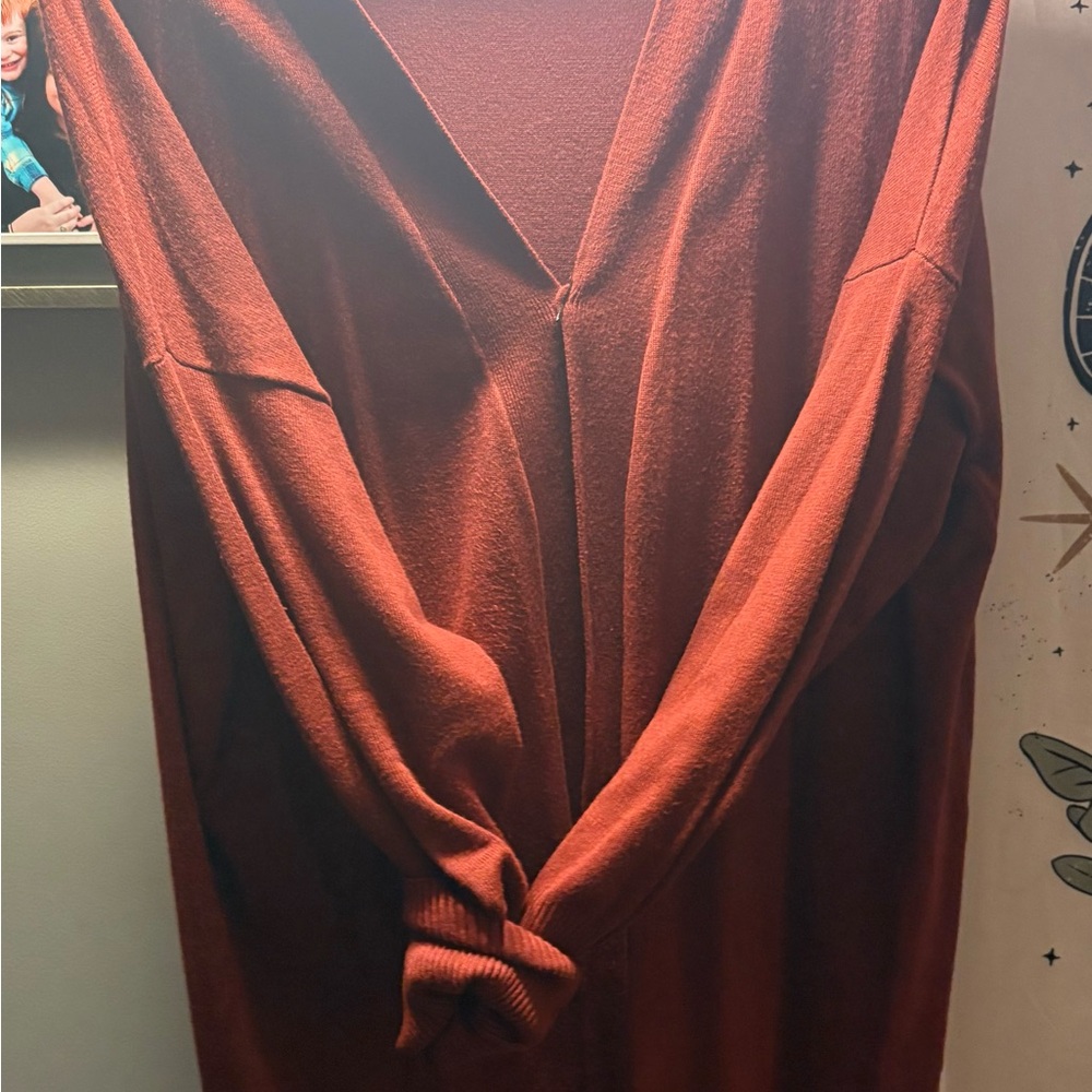 Rust Red V-Neck Knit Dress